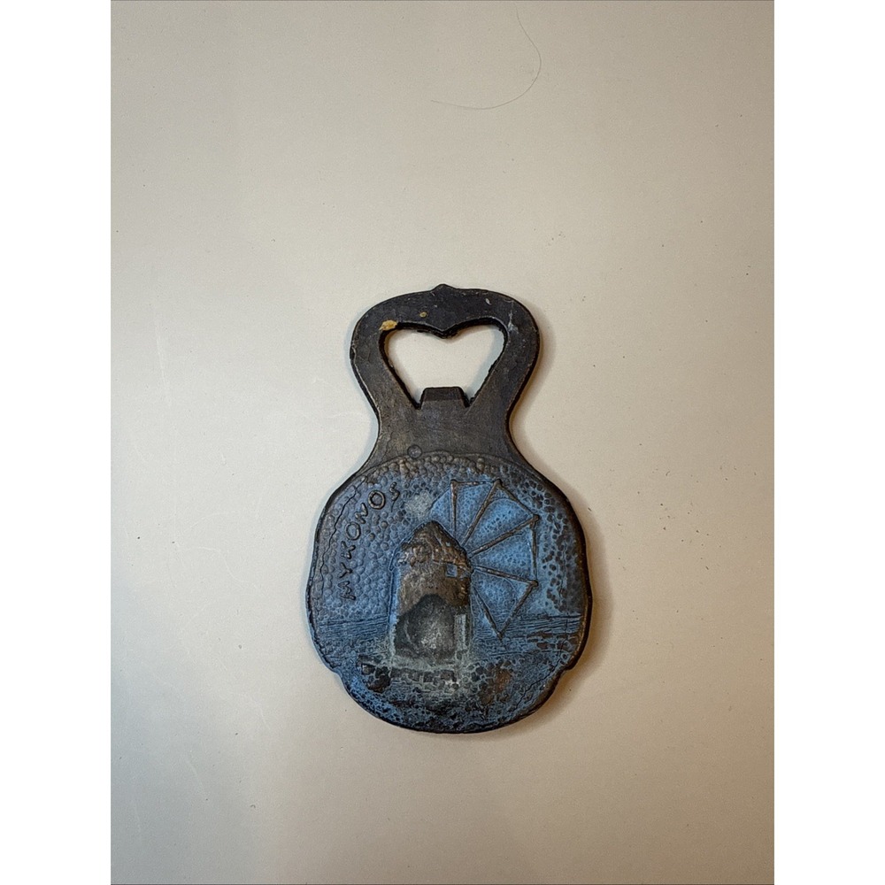 ANTIQUE BOTTLE OPENER Mykonos Greece Brass/ Bronze Medallion